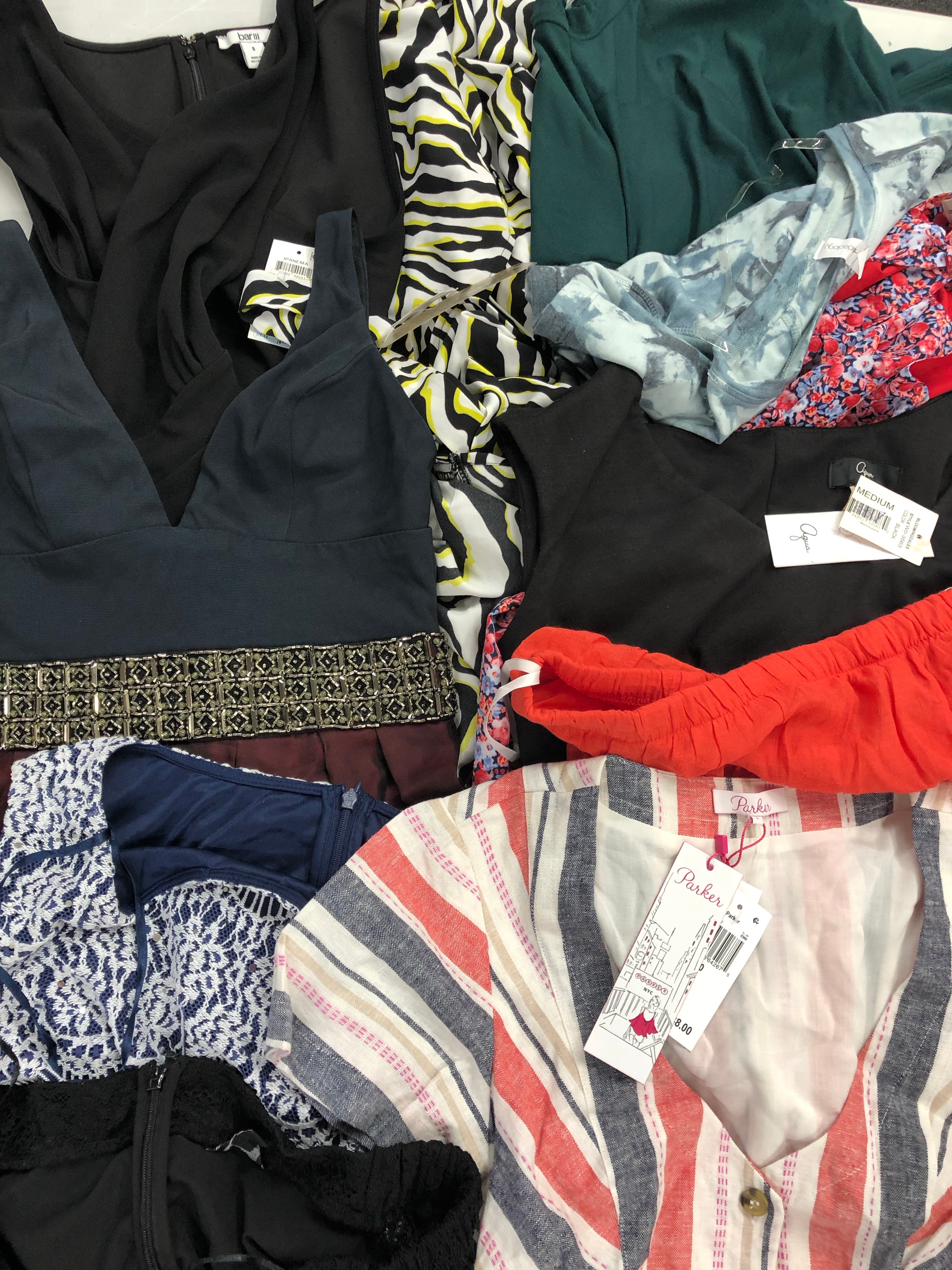 Women's Clothing DRESSES/ROMPERS Wholesale Lot, CALVIN KLEIN, GUESS, PARKER KACEY, FREE PEOPLE, AQUA, ALFANI and more, 18 items, Shelf Pulls, MSRP $1,431