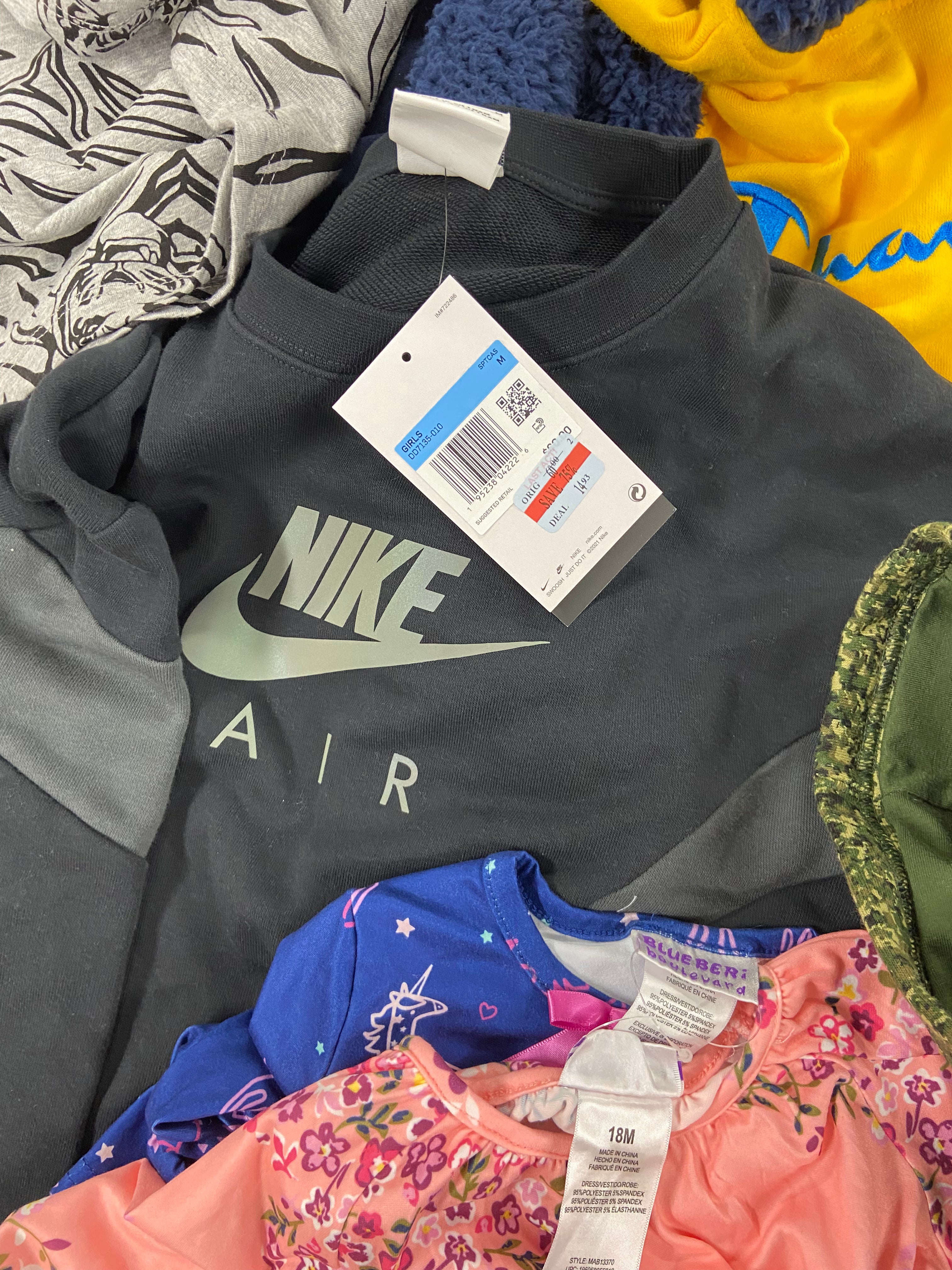 Kid's / Baby's Clothing Assorted Wholesale Lot, NIKE, CHAMPION, NEW BLUEBERRI, DISNEY, TOMMY HILFIGER and more, 18 items, Shelf Pulls, MSRP $663