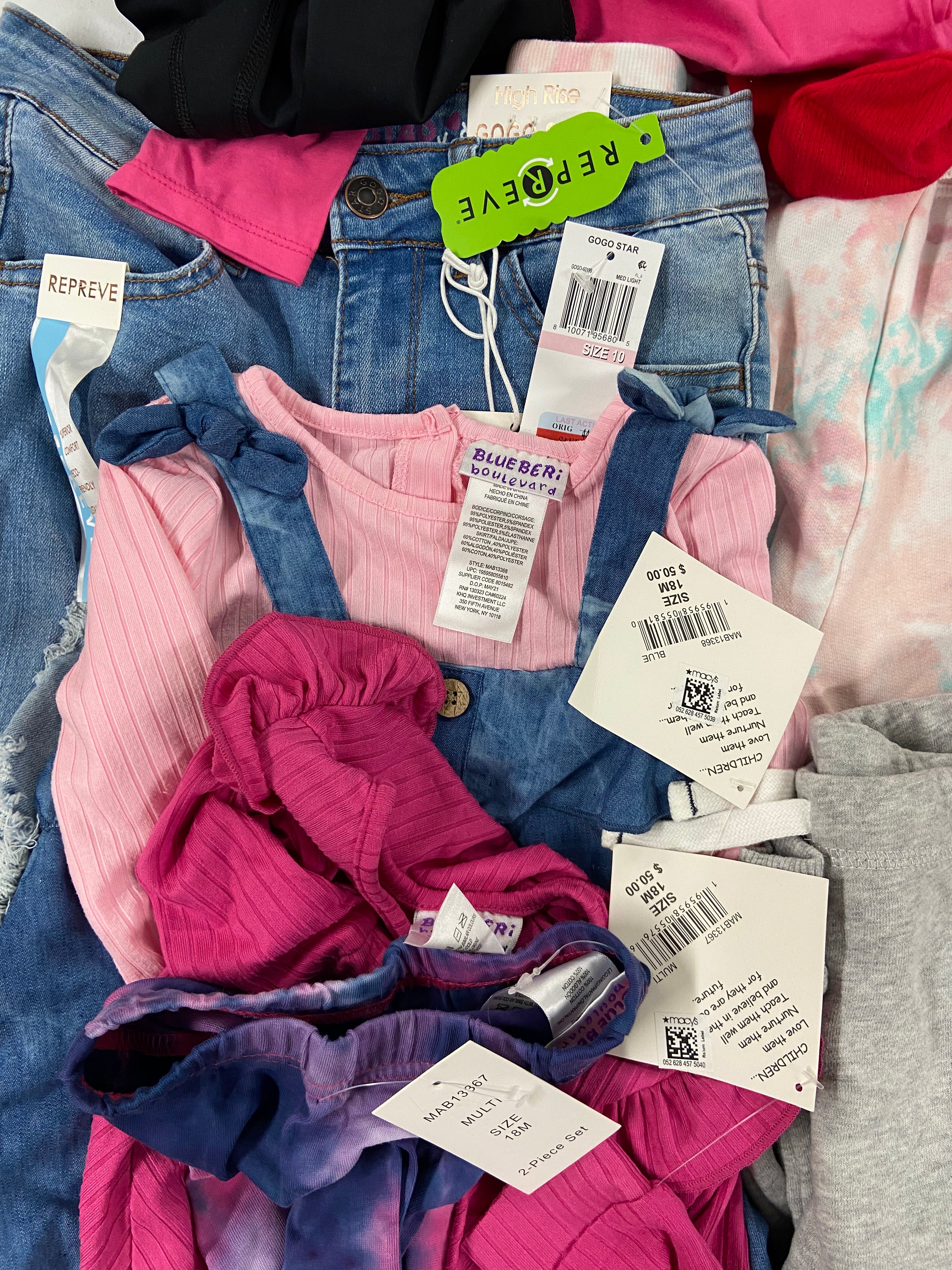 Kid's Clothing Assorted Wholesale Lot, DISNEY, GOGO JEANS, CARTER'S, CHAMPION, CUTIE PIE BABY, NEW BLUEBERRI, UNDER ARMOUR and more, 28 items, Shelf Pulls, MSRP $745