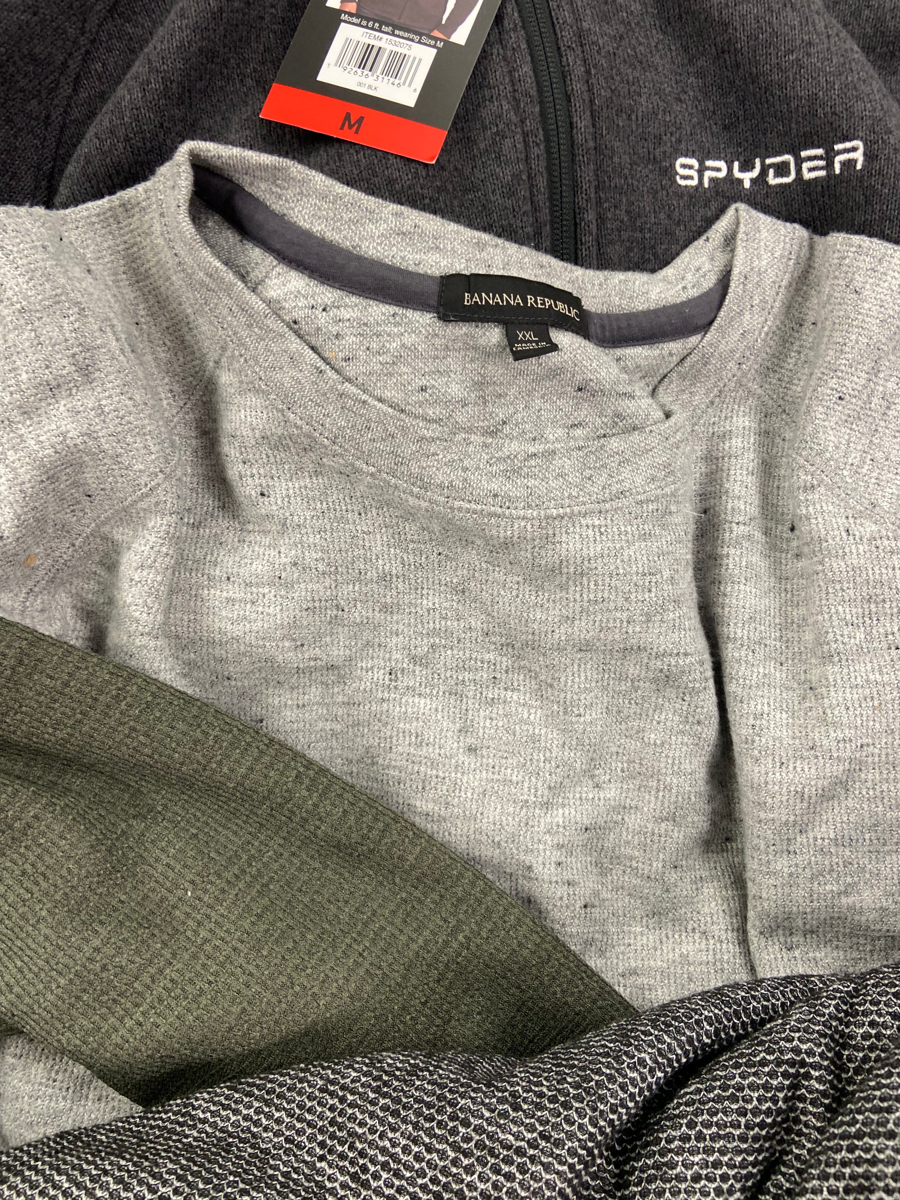 Men's Clothing OUTERWEAR/JACKETS, SWEATERS, Wholesale Lot, BANANA REPUBLIC, GH BASS, ORVIS, RUGGED ELEMENTS, SPYDER and more, 9 items, Shelf Pulls, MSRP $697
