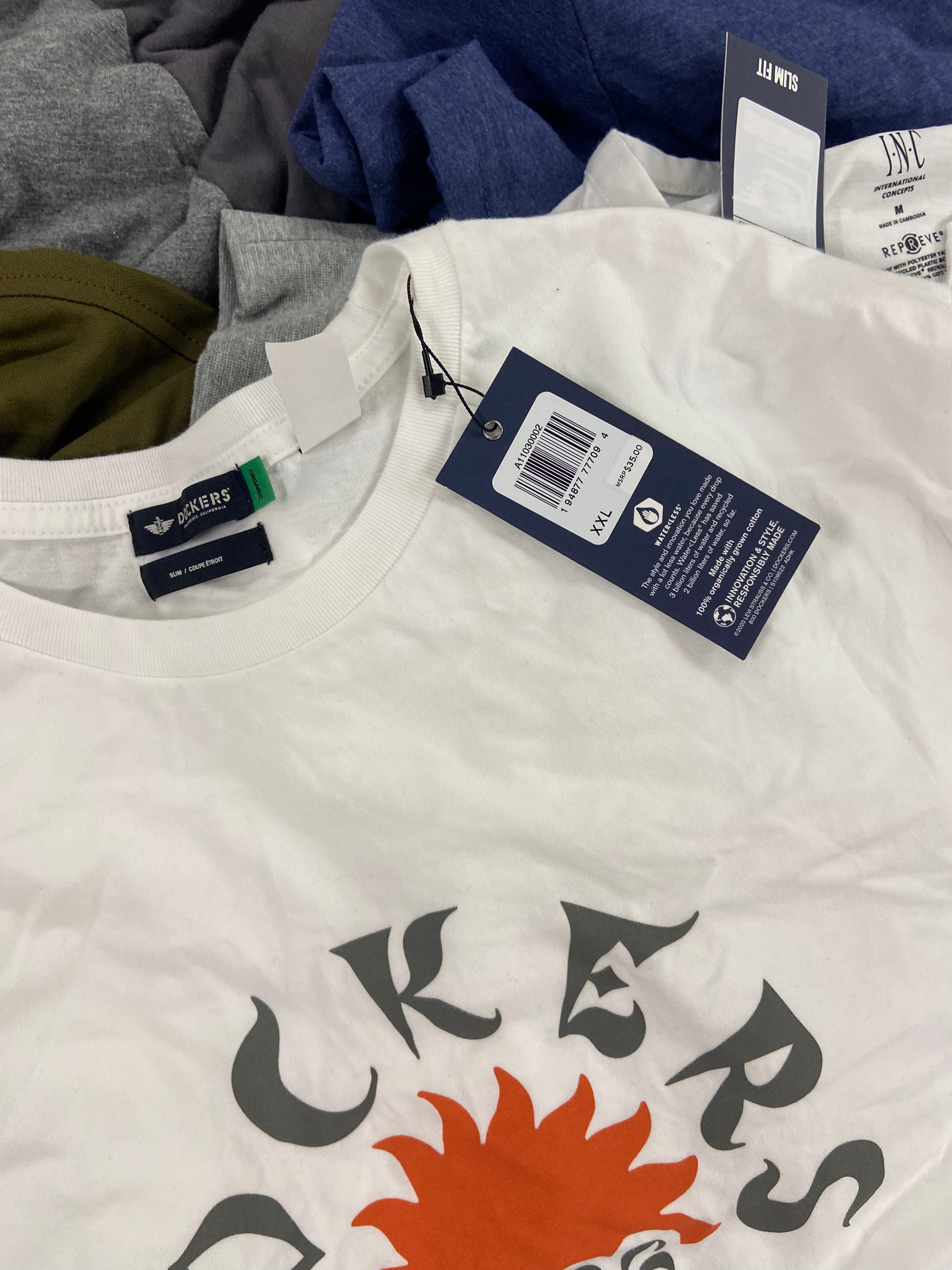 Men's Clothing T-Shirts Wholesale Lot, POLO RALPH LAUREN, ADIDAS, NAUTICA, DOCKERS, TASSO ELBA, CHAMPION and more, 23 items, Shelf Pulls, MSRP $897