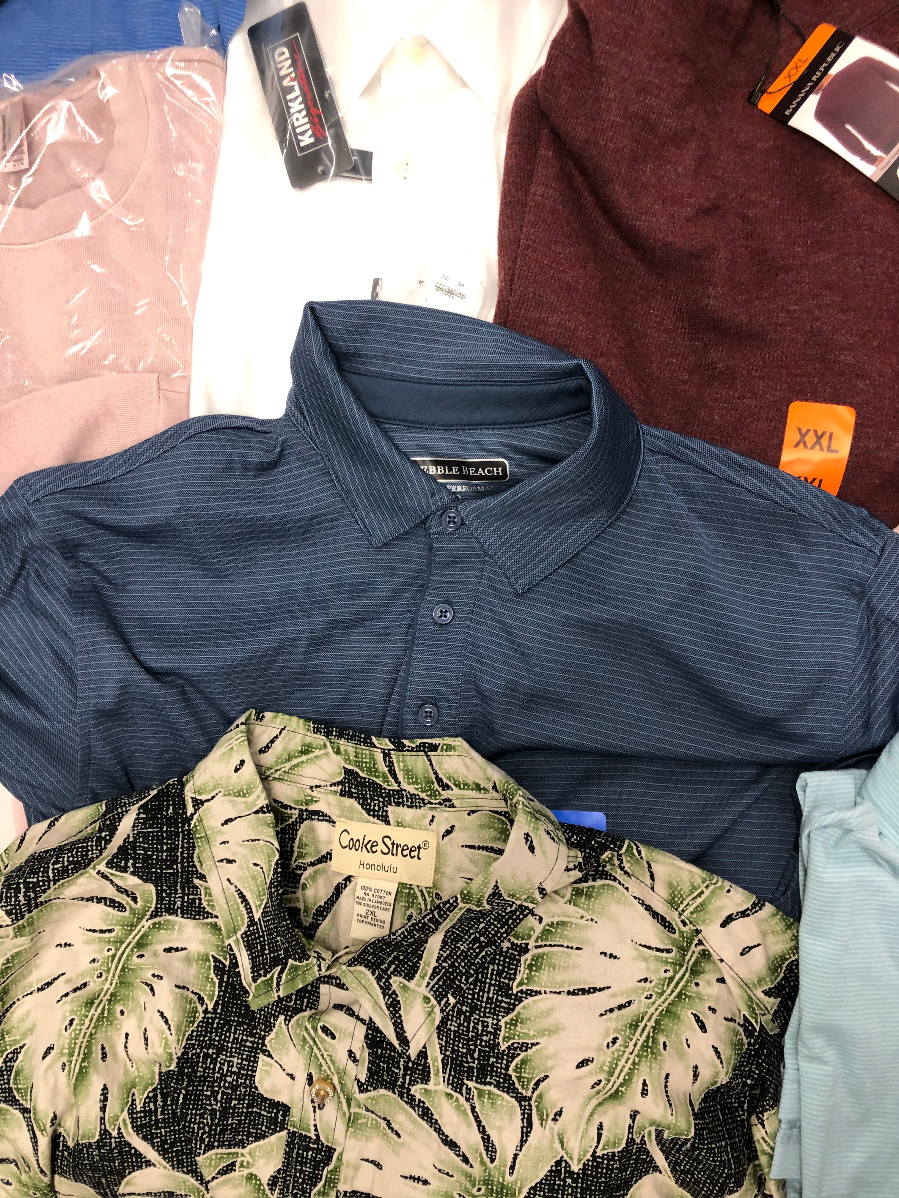 Men's Clothing Polo Shirts and other Tops Wholesale Lot, BANANA REPUBLIC, AMERICAN APPAREL, KIRKLAND, PEBBLE BEACH and more, 18 items, Shelf Pulls, MSRP $670