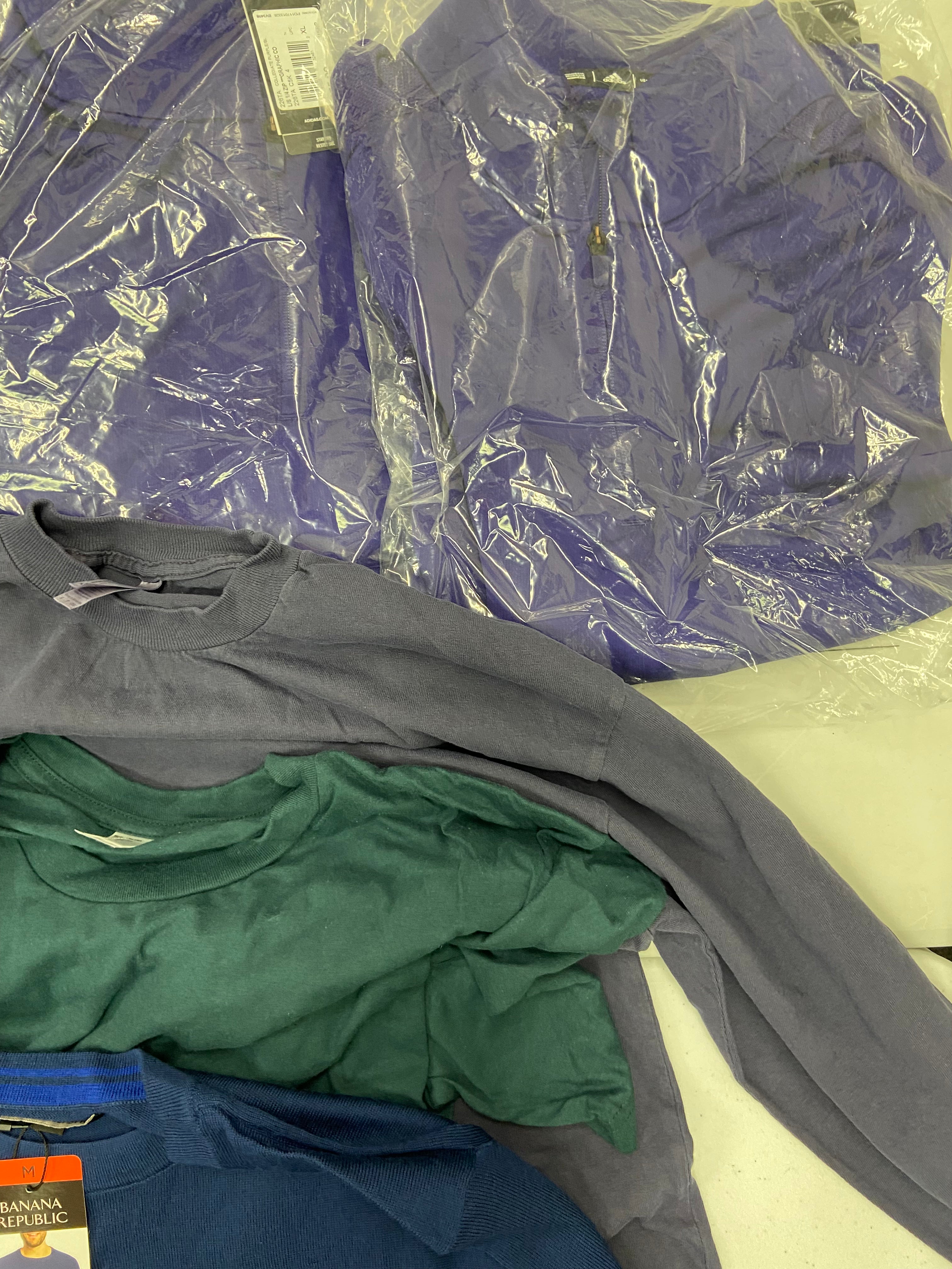 Men's Clothing Sweater and Other Tops Wholesale Lot, BANANA REPUBLIC, ADIDAS, CALVIN KLEIN, AMERICAN APPAREL and more, 13 items, Shelf Pulls, MSRP $870