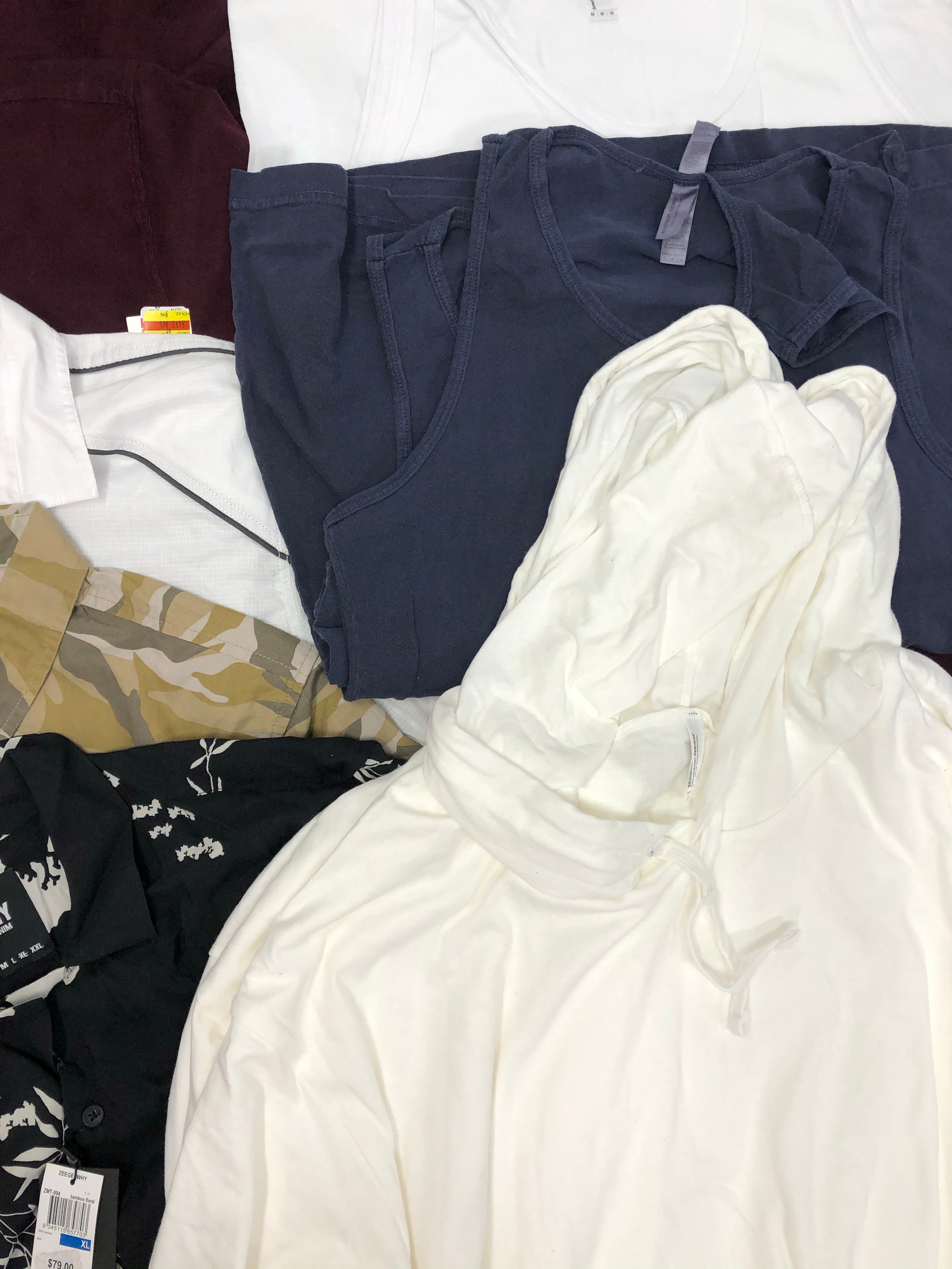 Men's Clothing Tops, Button Down Shirt and more, Wholesale Lot, CALVIN KLEIN, ZEEGEEWHY, AMERICAN APPAREL, INC and more, 23 items, Shelf Pulls, MSRP $793