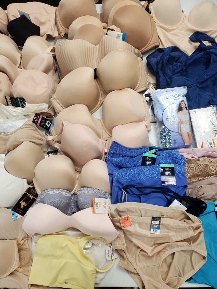 Women's Clothing Intimates Wholesale Lot, CALVIN KLEIN, DKNY, BALI, FREE PEOPLE, JOCKEY and more, 39 items, CUSTOMER RETURNS, MSRP $1,455