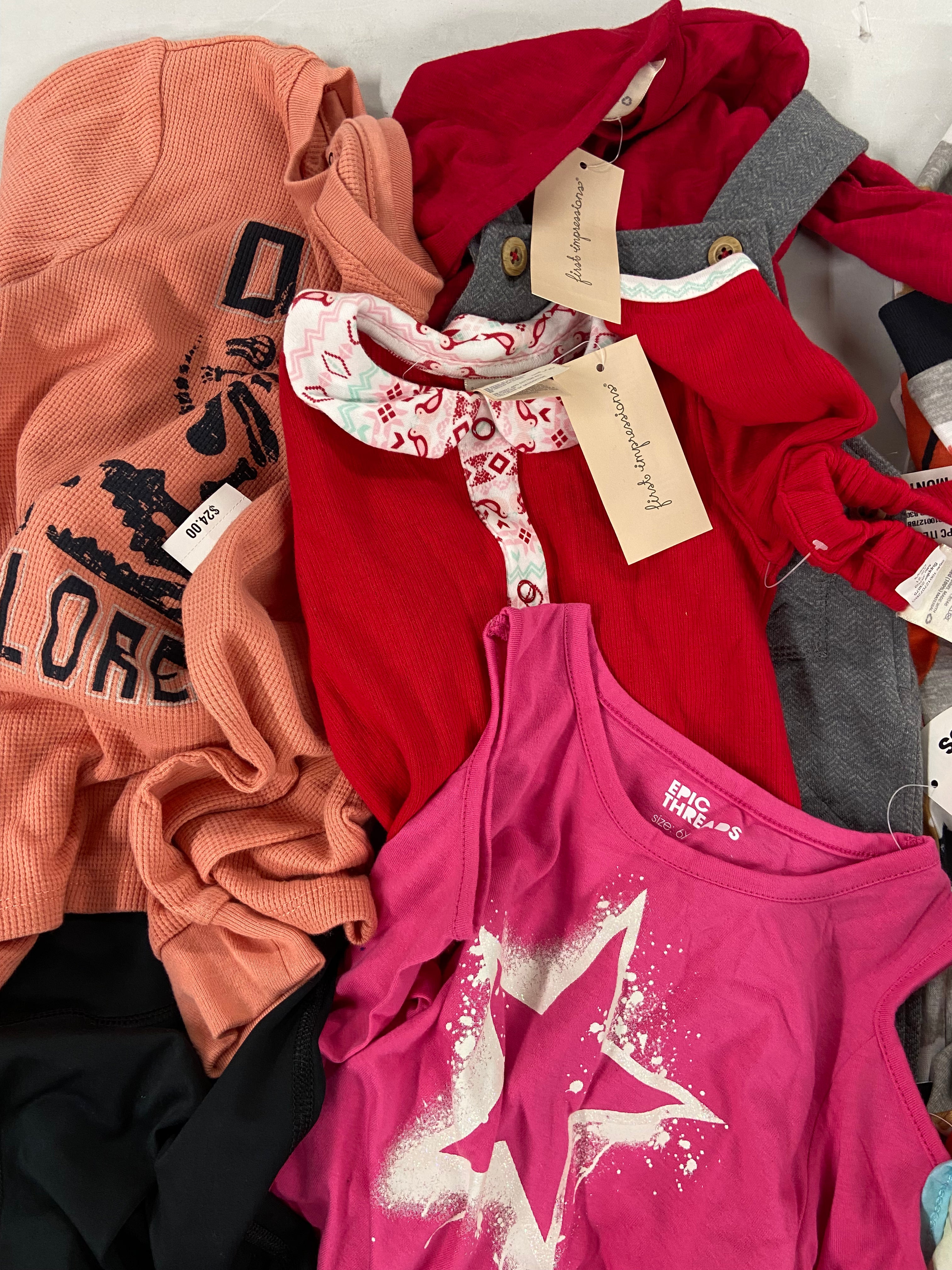 Kid's Clothing Assorted Wholesale Lot, DISNEY, GOGO JEANS, CARTER'S, CHAMPION, CUTIE PIE BABY, NEW BLUEBERRI, UNDER ARMOUR and more, 28 items, Shelf Pulls, MSRP $745