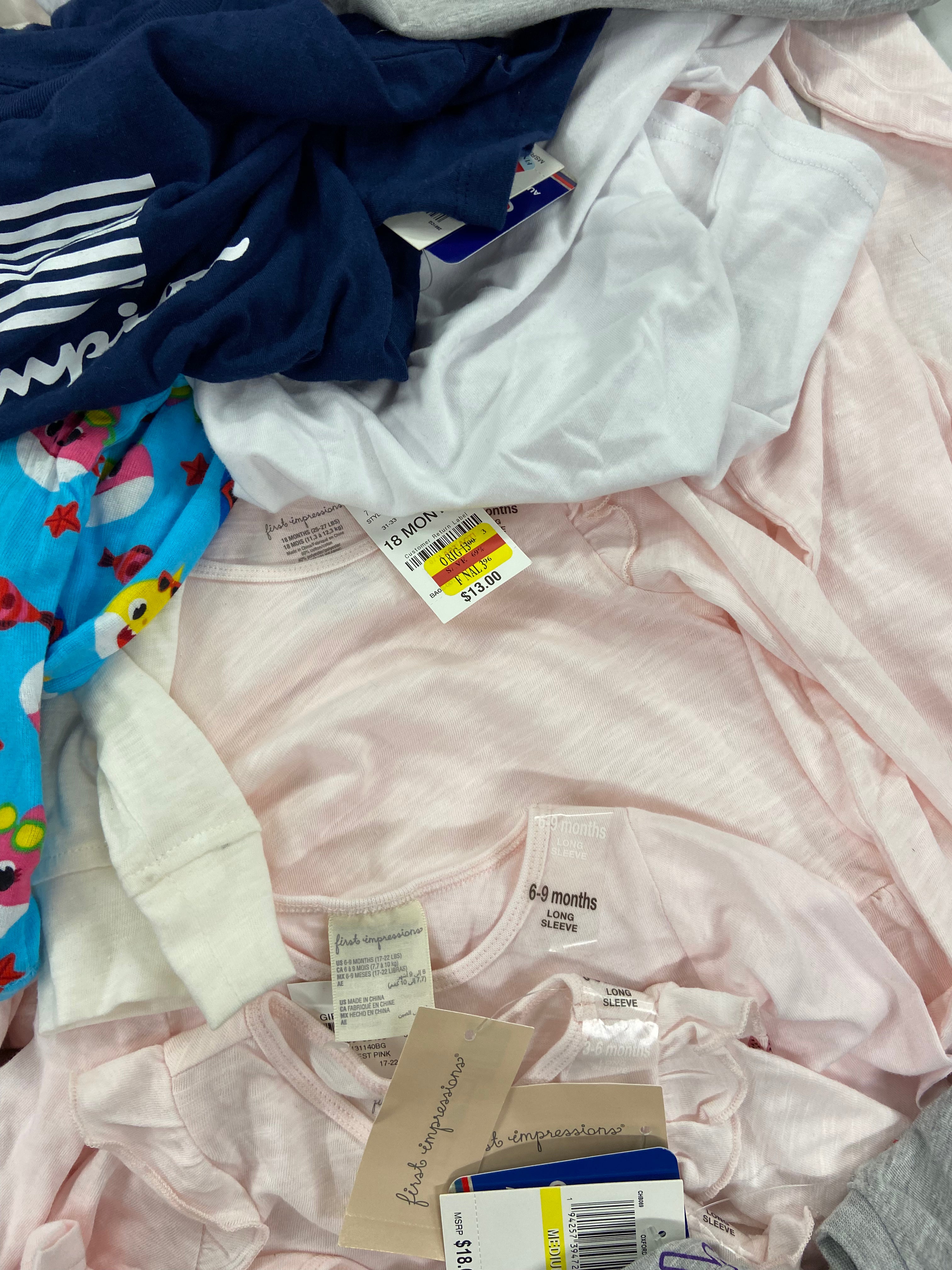 Baby's Clothing Assorted Wholesale Lot, TOMMY HILFIGER, NAUTICA, CALVIN KLEIN CHAMPION, PINKFONG, FIRST IMPRESSIONS and more, 35 items, Shelf Pulls, MSRP $598