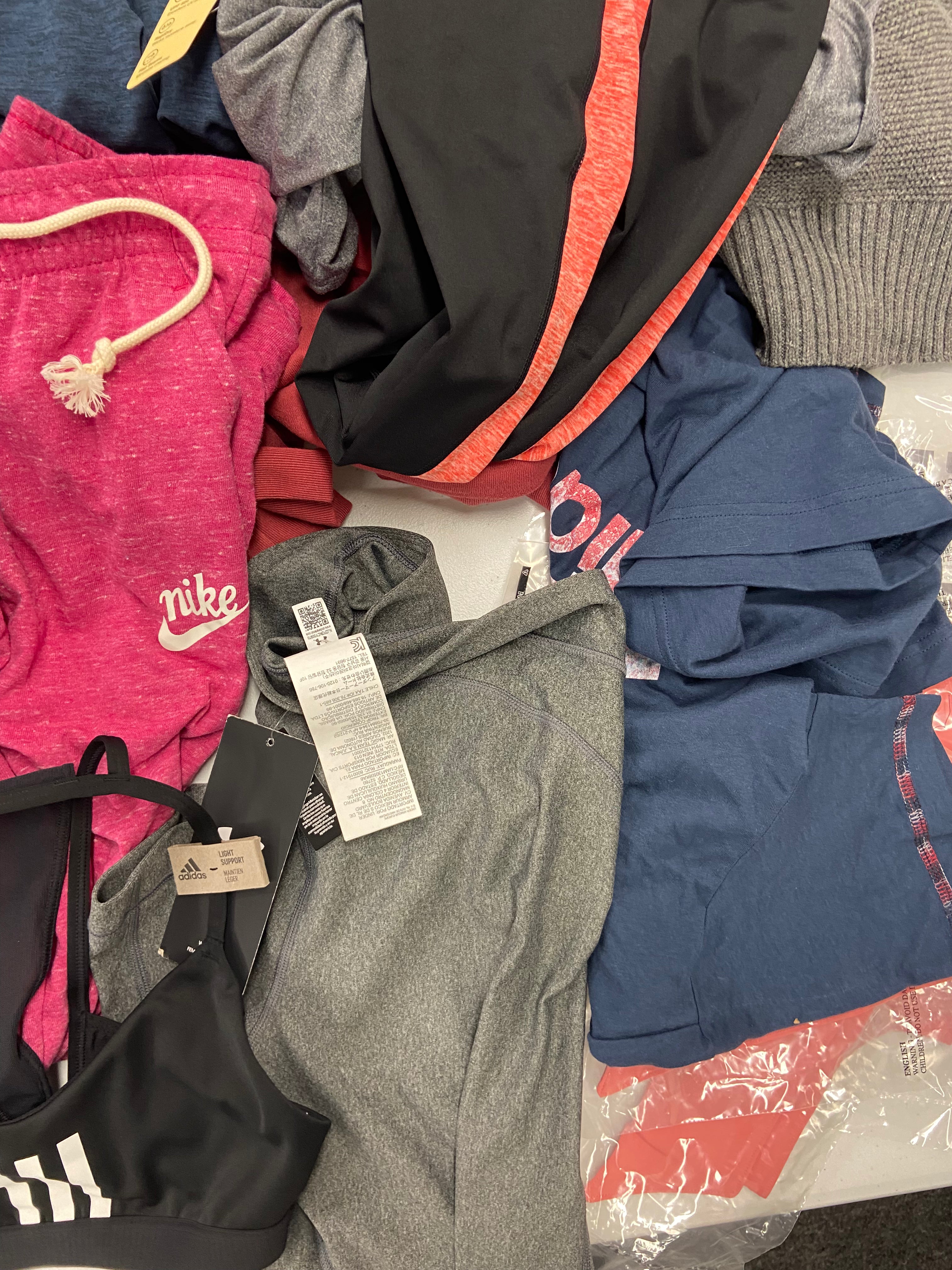 Women's Clothing Wholesale Lot, ADIDAS, NIKE, UNDER ARMOUR, IDEOLOGY and more, 27 items, Shelf Pulls, MSRP $844