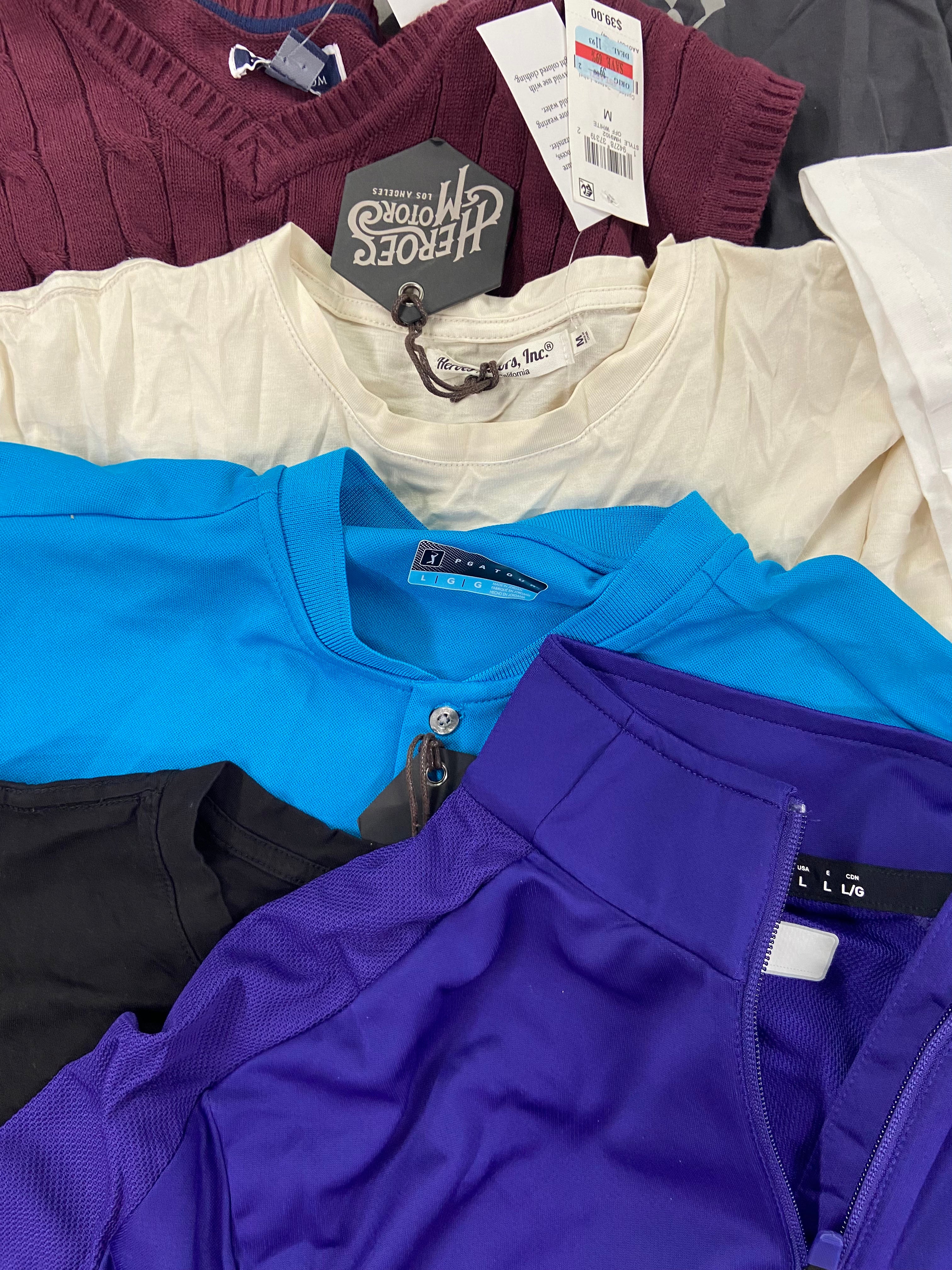 Men's Clothing Golf Shirts & Others Wholesale Lot, ADIDAS, NORTH FACE, PGA TOUR, BASS OUTDOOR, CLUBROOM and more, 17 items, Shelf Pulls, MSRP $808