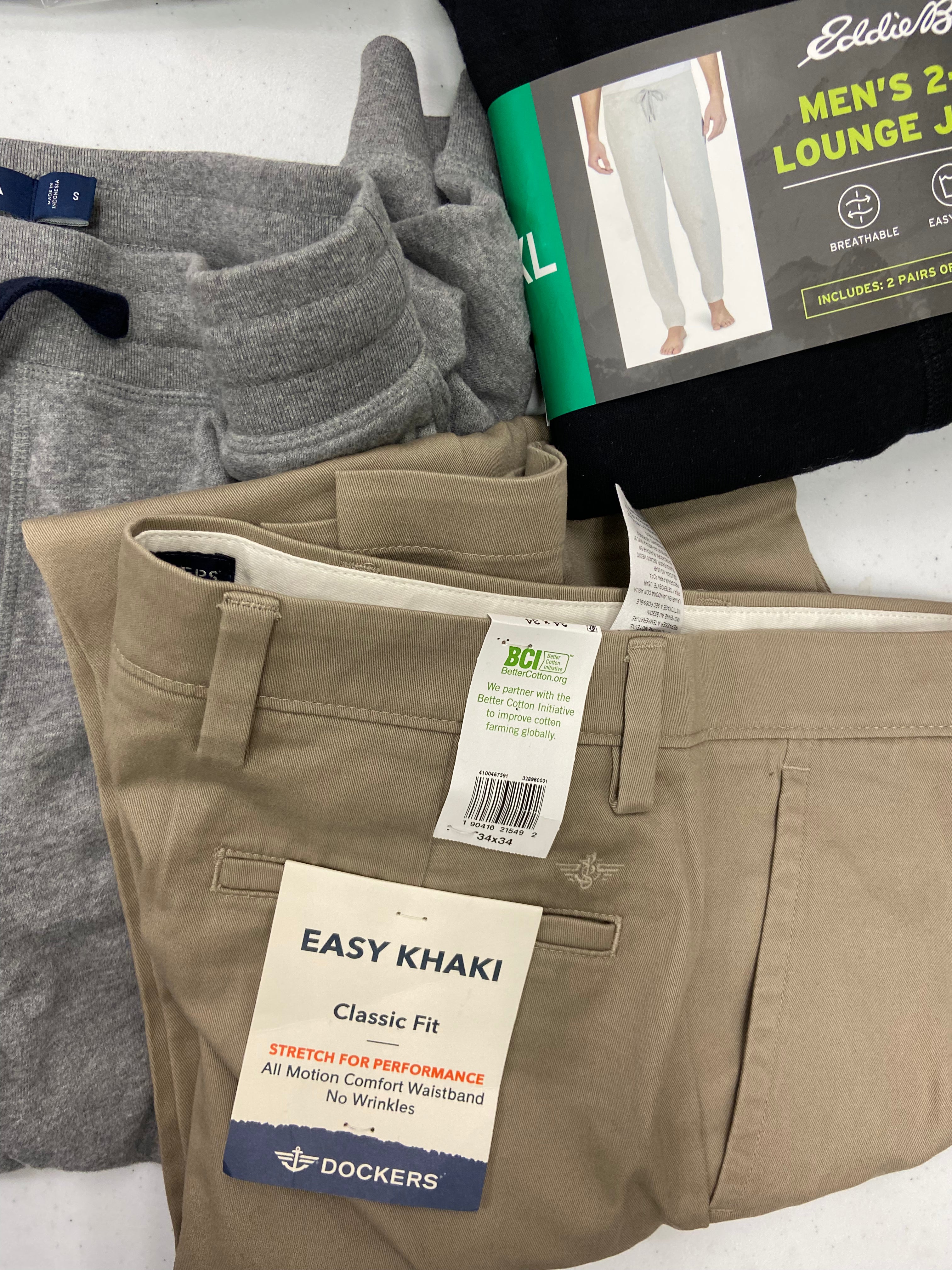 Men's Clothing Bottoms Wholesale Lot, DOCKERS, NAUTICA, DYLAN GRAY, EDDIE BAUER, KIRKLAND and more, 9 items, Shelf Pulls, MSRP $604