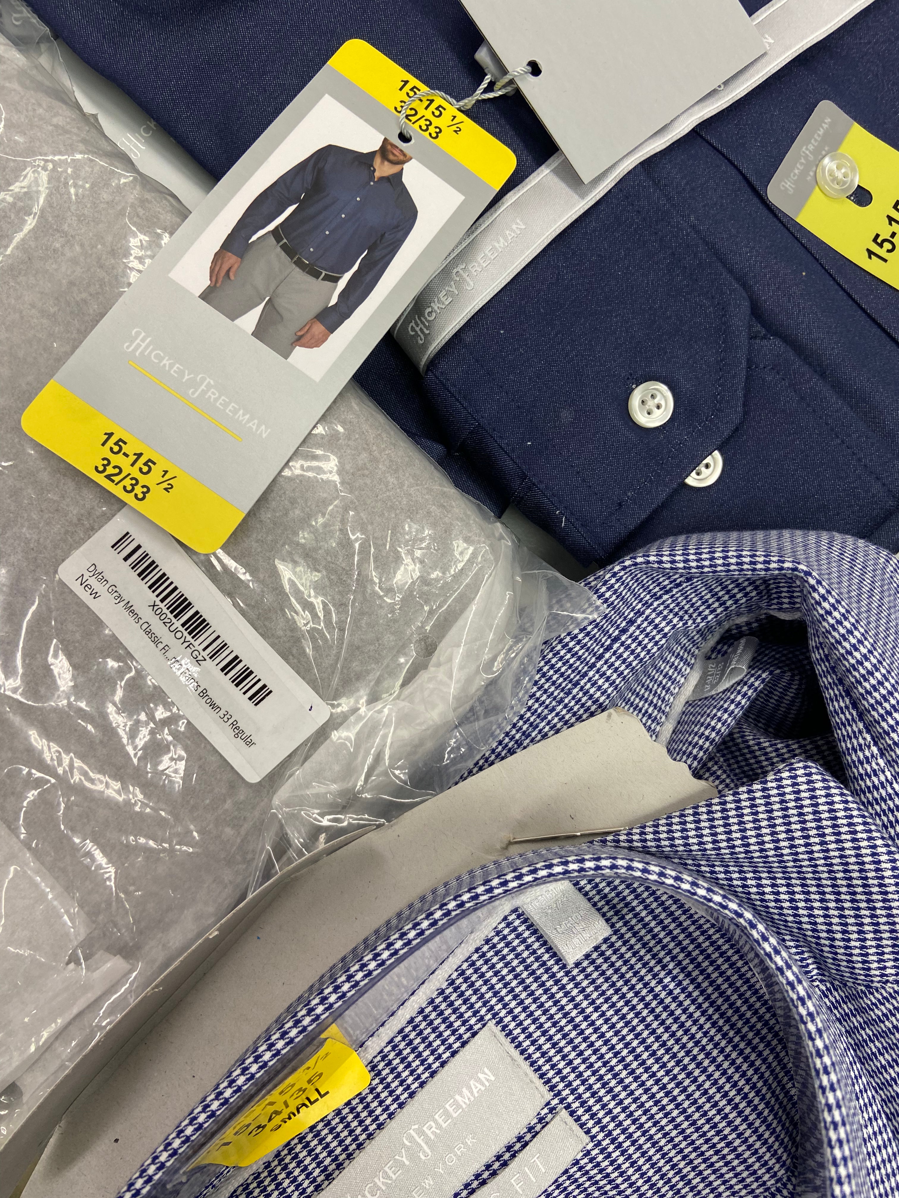 Men's Clothing Dress Shirts & Pants Wholesale Lot, DYLAN GRAY, HICKEY FREEMAN, 13 items, Shelf Pulls, MSRP $1,176
