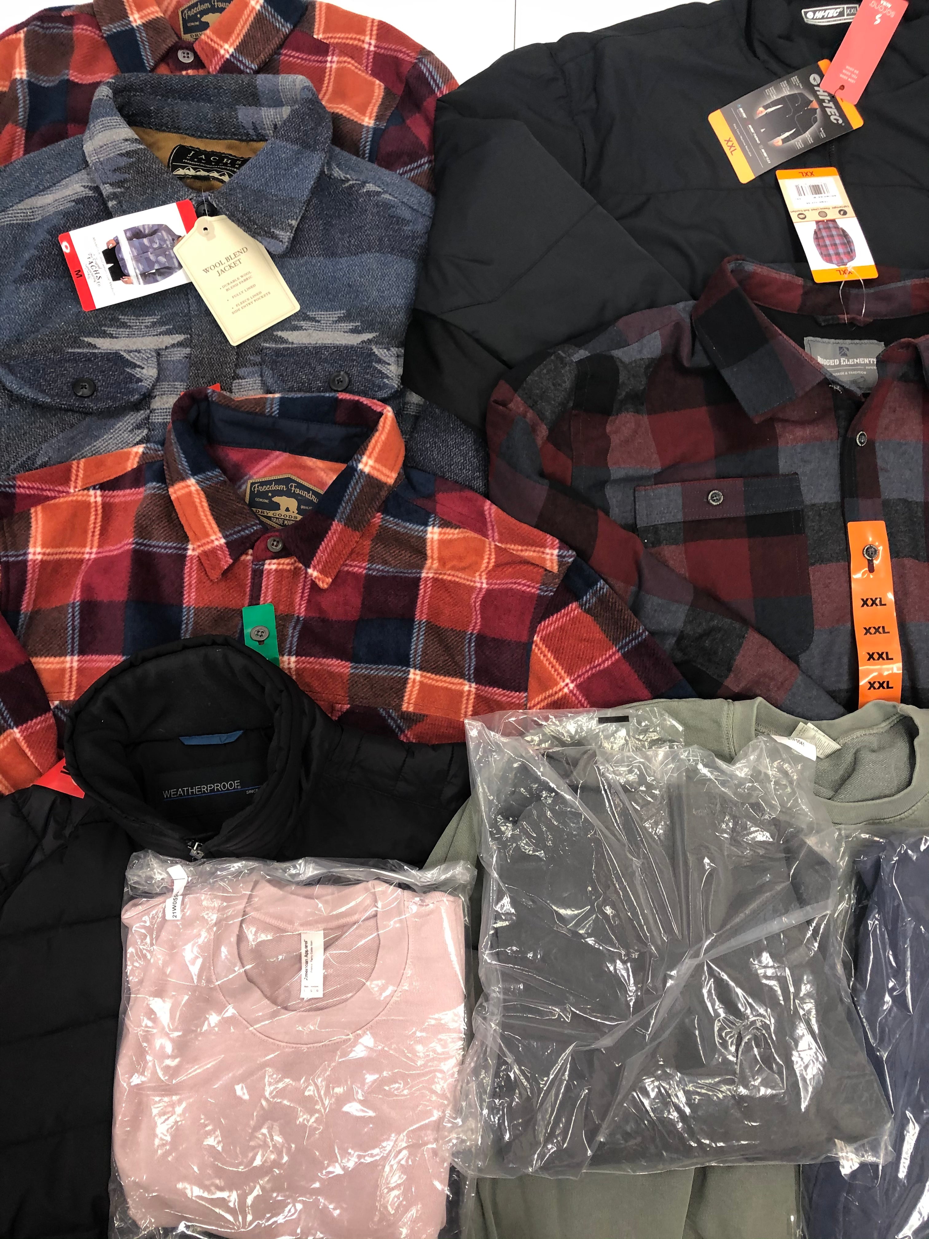 Men's Clothing Jackets and Tops, Wholesale Lot, WEATHERPROOF, RUGGED ELEMENTS, FREEDOM FOUNDRY, HITEC, JACHS NY, and more, 10 items, Shelf Pulls, MSRP $662