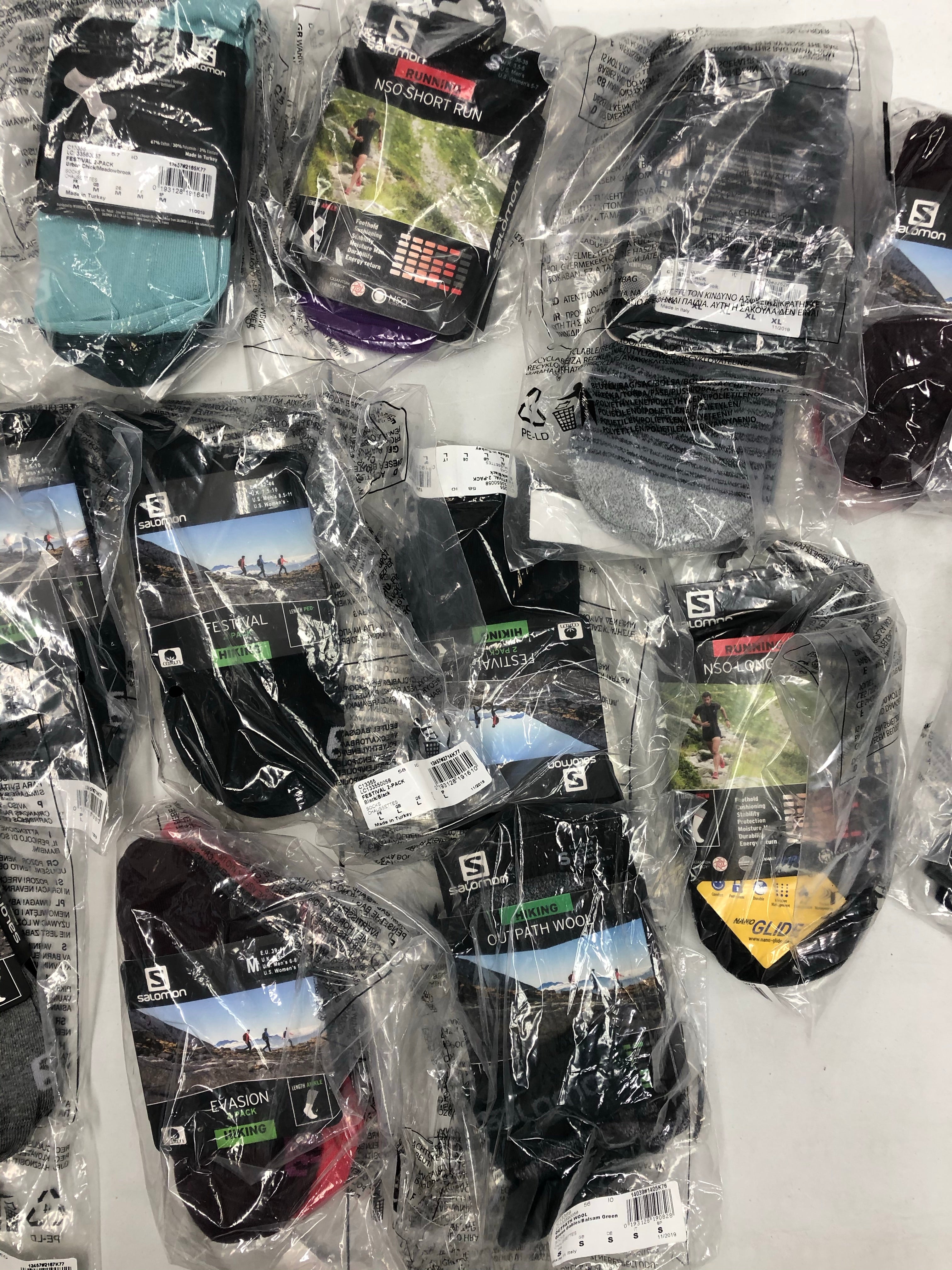 Unisex Socks Wholesale Lot, SALOMON, 18 Items, New, MSRP $330