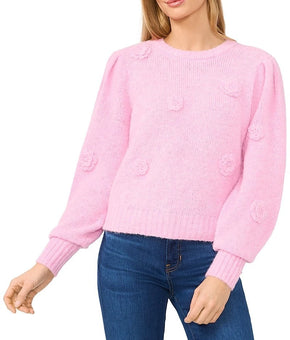 CeCe Women's 3D Floral Applique Sweater Pink Size M MSRP $99