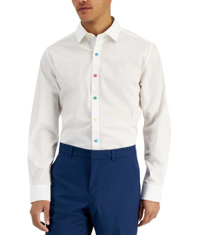 Bar III Dress Shirt Men White Slim Fit Stretch Organic Cotton Size S 14/14.5 $65
