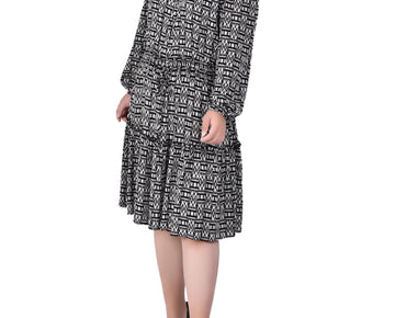 NY Collection 3/4 Sleeve Off-The-Shoulder Crepon Dress Plus Size 1X Black