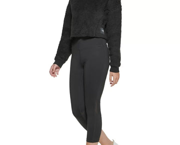 CALVIN KLEIN Women's Faux-Sherpa Cropped Pullover Top Black Size XXL MSRP $60