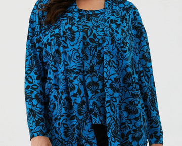 ELLA Rafaella Plus Size 1X Blue Eco Floral Print Roll Collar Draped Cardigan $89