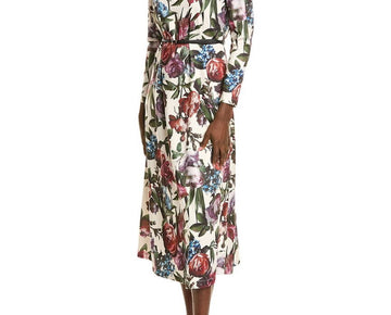 Anne Klein womens Mock Neck Printed Midi Dress, l, Pink Size L MSRP $149
