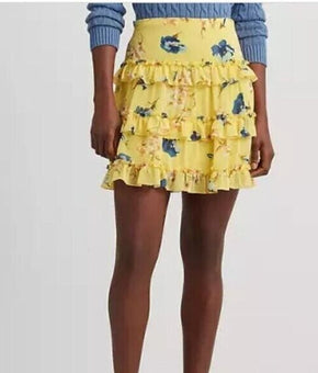 Lauren Ralph Lauren Womens Ruffled Miniskirt Yellow Size 6 MSRP $145
