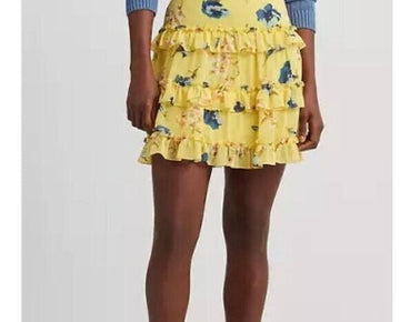 Lauren Ralph Lauren Womens Ruffled Miniskirt Yellow Size 6 MSRP $145