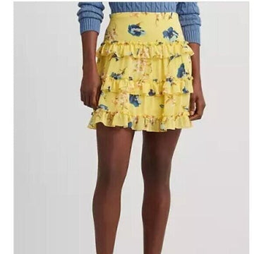Lauren Ralph Lauren Womens Ruffled Miniskirt Yellow Size 6 MSRP $145