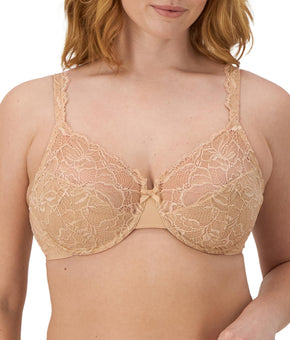 Bali Lace Underwire Bra Beige Comfort-U Straps V Neckline DF6543 Size 36C