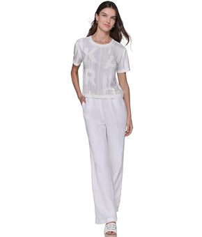 KARL LAGERFELD PARIS Women's Rhinestone Logo Tee White Size XL MSRP $79