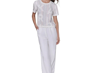 KARL LAGERFELD PARIS Women's Rhinestone Logo Tee White Size XL MSRP $79