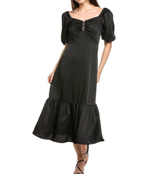 Anne Klein womens Puff Sleeve Midi Dress Size 6, Black MSRP $139