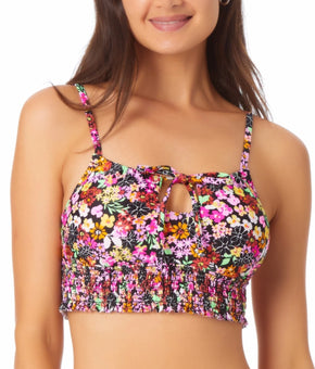 California Waves Womens Juniors Floral Print Bikini Swim Top Black Pink Size S