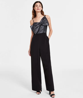 Anne Klein Women's Oversized Bow Jacquard Bodice Jumpsuit Black Size 12 $149