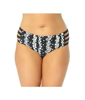 CALIFORNIA WAVES Women Size 0X Black Floral Lined Coverage Swimsuit Bottom