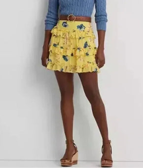 Lauren Ralph Lauren Womens Ruffled Miniskirt Yellow Size 16