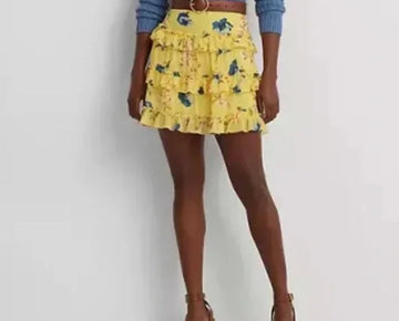 Lauren Ralph Lauren Womens Ruffled Miniskirt Yellow Size 16