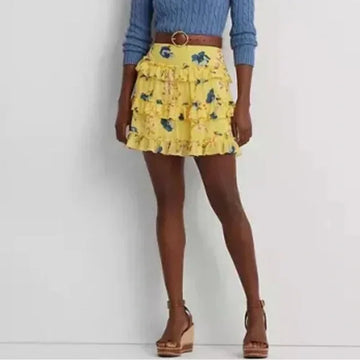 Lauren Ralph Lauren Womens Ruffled Miniskirt Yellow Size 16