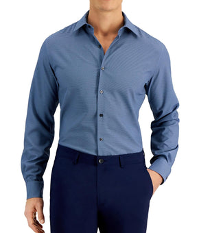 Alfani Mens Printed Slim Fit Dress Shirt Blue Size 14-14.5 32/33