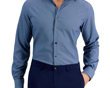 Alfani Mens Printed Slim Fit Dress Shirt Blue Size 14-14.5 32/33