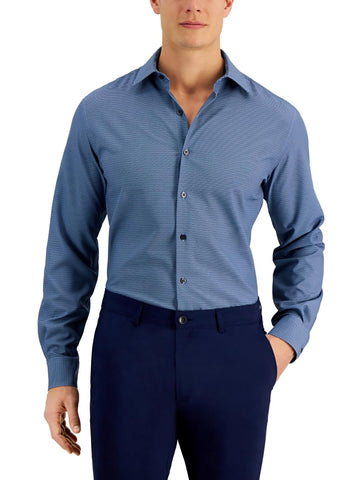 Alfani Mens Printed Slim Fit Dress Shirt Blue Size 14-14.5 32/33