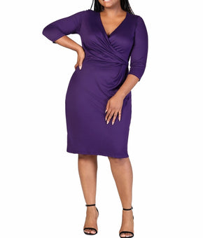 24seven Comfort Apparel Wrap Dress Purple 3/4 length sleeves Plus Size 3X $60