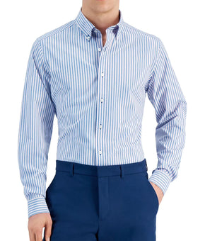 Club Room Mens Slim-Fit Stretch Striped Blue Size XL 17/17.5 Cotton Blend $60