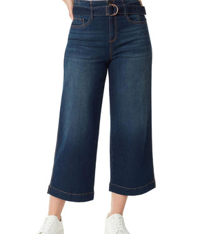 Gloria Vanderbilt Womens Belted Wide Leg Cropped Jeans Blue Size 16