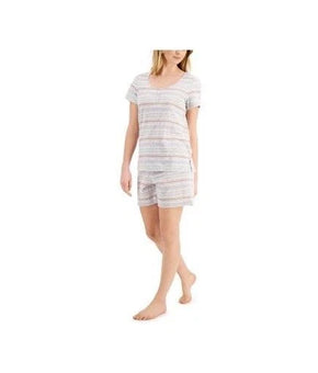Charter Club Pajama Set Womens Size M Gray Striped Short Sleeve Shorts Sleepwear