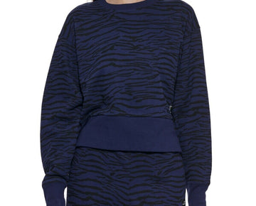 Dkny Sport Women's Tiger-Print Cropped Sweatshirt Blue Size S