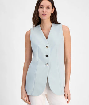 Anne Klein Women's Stretch Sleeveless V-Neck Vest Lined Light Green Size 0 $119