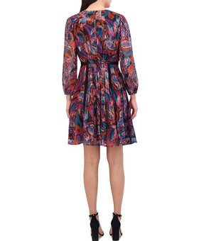 Vince Camuto Metallic Chiffon Fit & Flare Dress Size 12 SALE $168