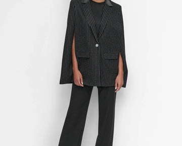 DKNY Women's Pinstriped Cape Jacket Black Size L MSRP $209