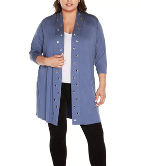 Belldini Womens Blue Grommet-Trim Duster Cardigan Sweater Plus Size 1X MSRP $59