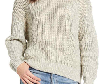 Splendid Mock Neck Sweater Gray Lurex Pullover Size L MSRP $158