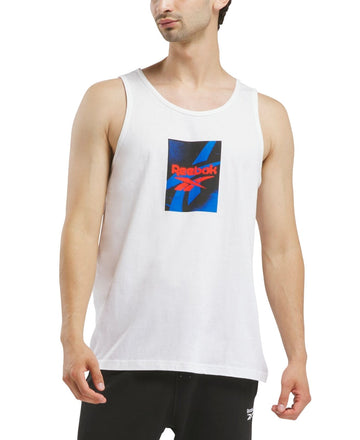 Reebok Men Regular fit Sleeveless Graphic Tank Top Shirt Size L White Solid
